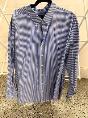 Ralph Lauren Blue and White Striped Button-Down Shirt